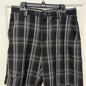 IZOD Black Plaid Flat Front Shorts